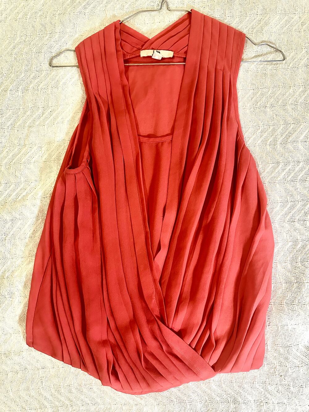 YA Los Angeles Pleated Silk Blend Surplice Draped Wrap Top Coral Pink Medium